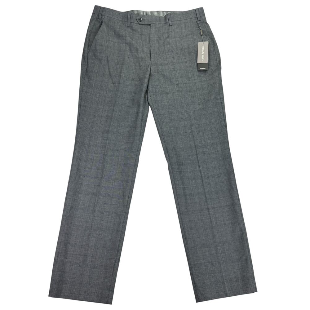 Michael Kors Mens Classic Fit Wool Stretch Plaid Suit Pants Gray Blue 35x32